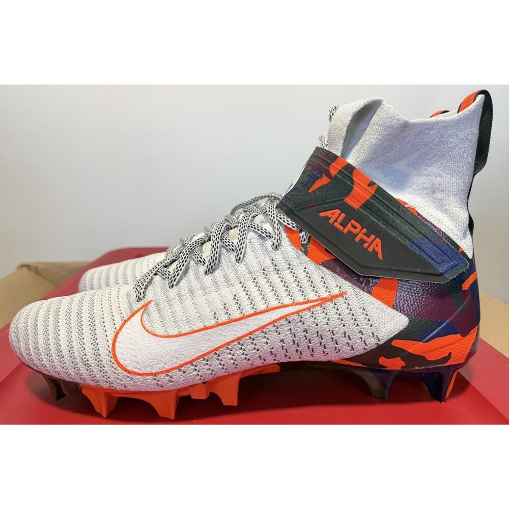 Nike Alpha Menace Elite 2 White Camo Orange Football Cleats Size 11.5 AV5357-100